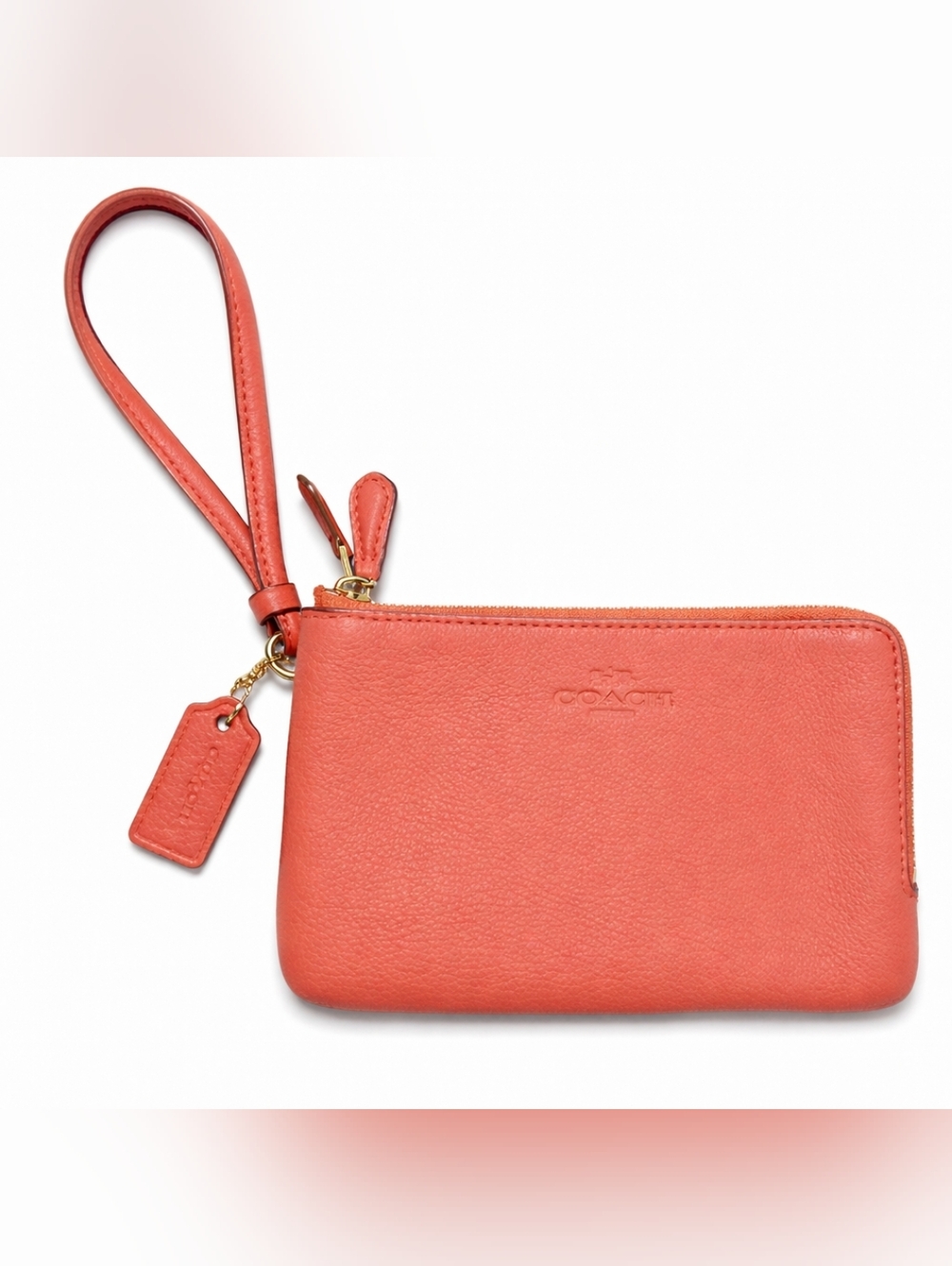 Coach Double Zip Wristlet Coral Pebbled Leather Wristlet Wallet Pouch